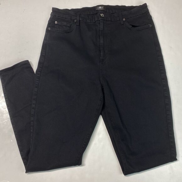 7 For All Mankind High Waist Skinny Sz 33 Black Stretch Denim Jeans Modal EUC - Picture 1 of 12